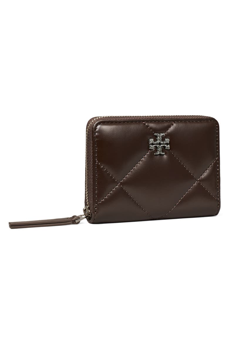 Kira Pavé Diamond Quilted Leather Zip Card Case, Alternate, color, COCOA