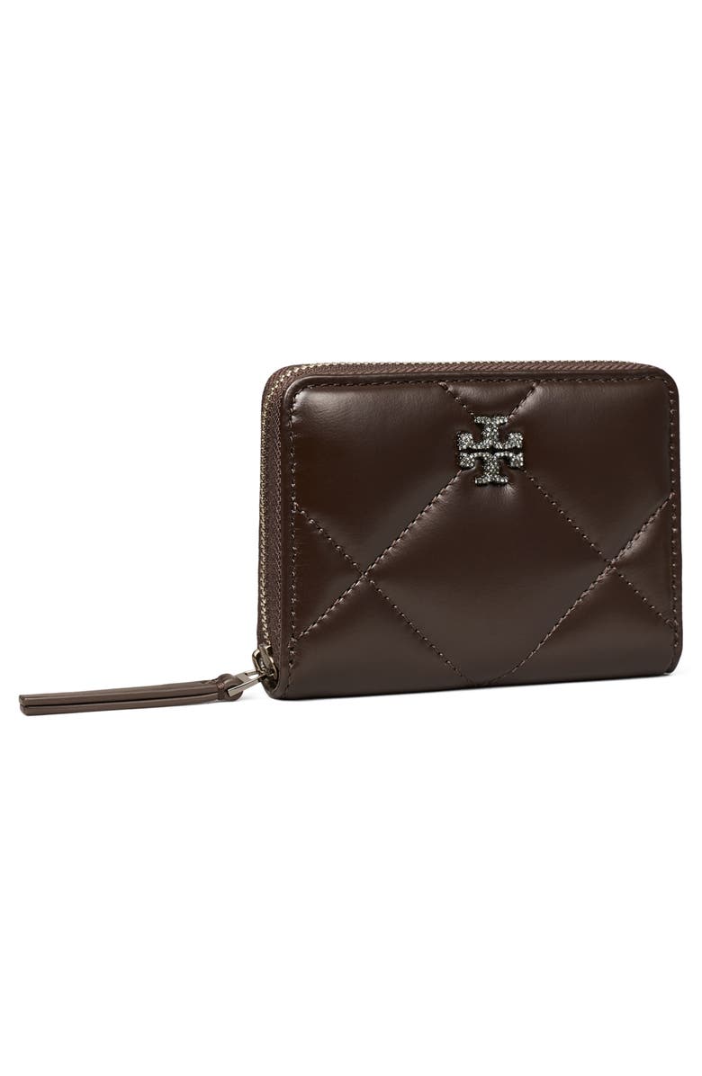 Tory Burch Kira Pavé Diamond Quilted Leather Zip Card Case, Alternate, color, Cocoa