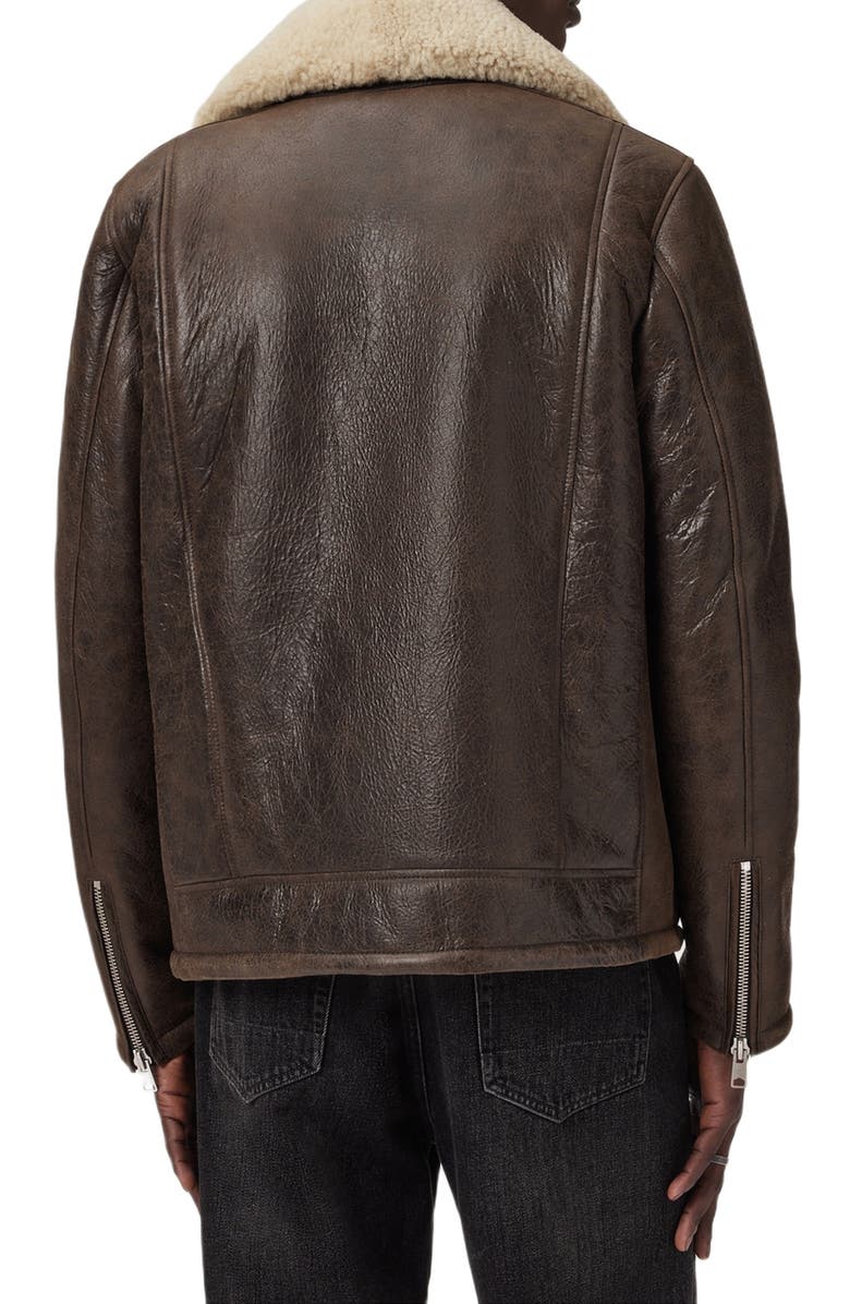 AllSaints Xylon Shearling Lined Leather Biker Jacket, Alternate, color, Bark Wood Brown