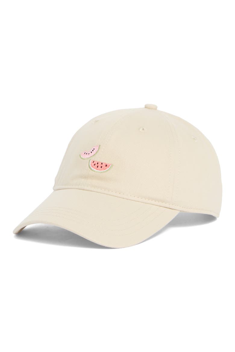 Watermelon Embroidered Cotton Canvas Baseball Cap, Main, color, KHAKI