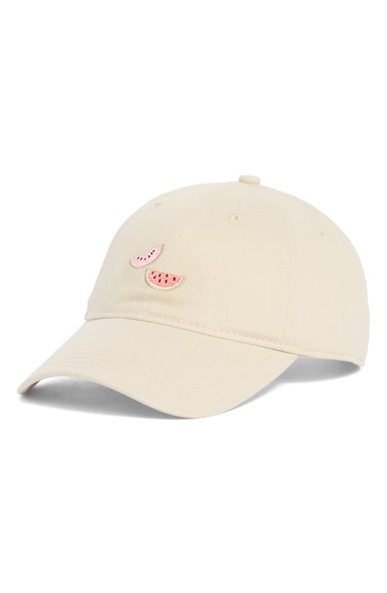 FRASIER STERLING Watermelon Embroidered Cotton Canvas Baseball Cap, Main, color, Khaki