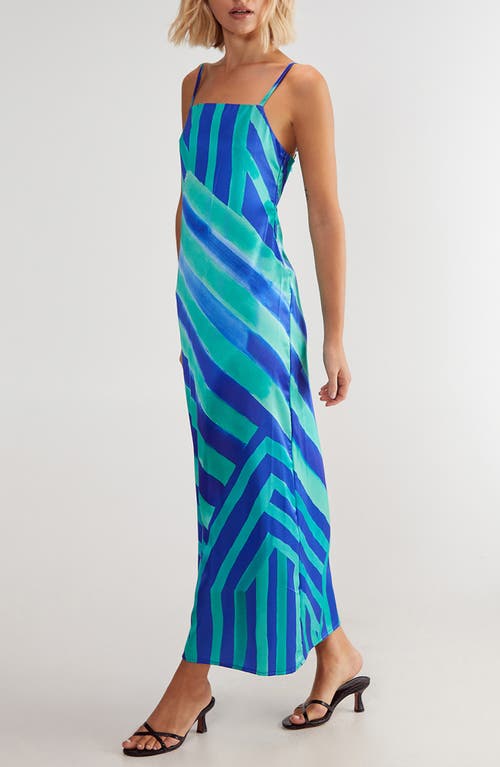 Nasty Gal Abstract Stripe Tie Back Satin Maxi Dress In Blue