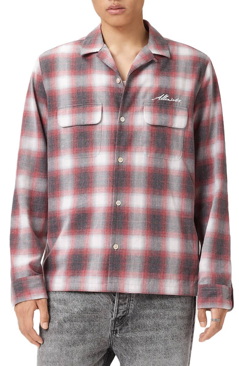AllSaints Shams Long Sleeve Button-Up Shirt, Main, color, Claret Red
