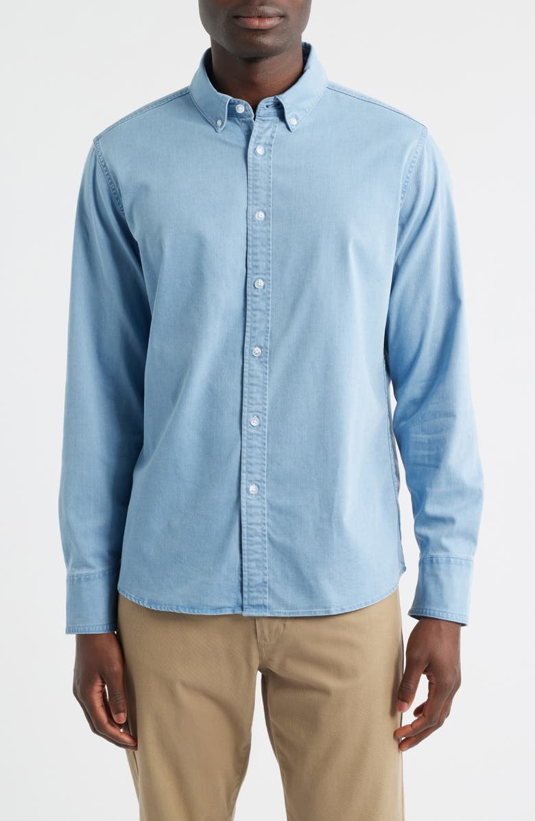Mizzen+Main Nash Chambray Button-Down Shirt, Main, color, Light Wash