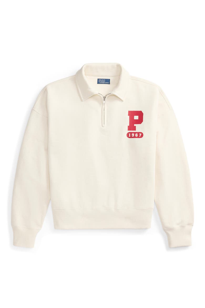 Quarter Zip Graphic Fleece Sweatshirt, Alternate, color, WARM WHITE