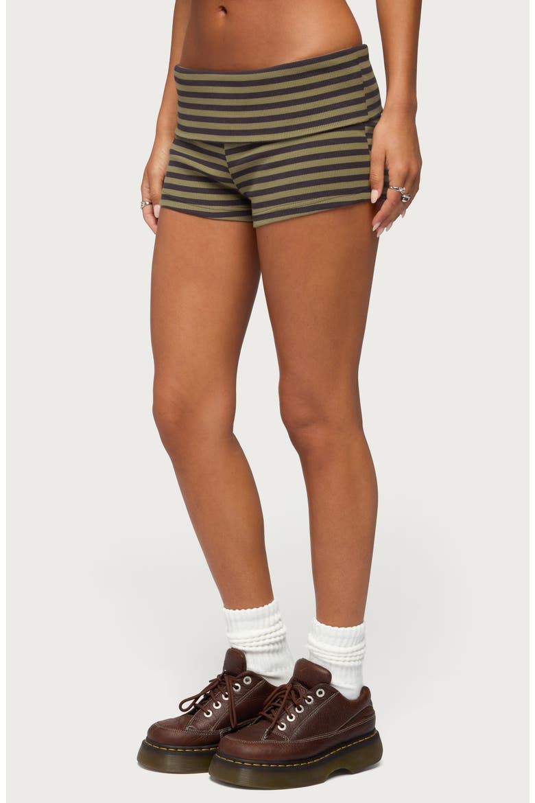 Jody Striped Foldover Micro Shorts, Alternate, color, GRAY-AND-OLIVE
