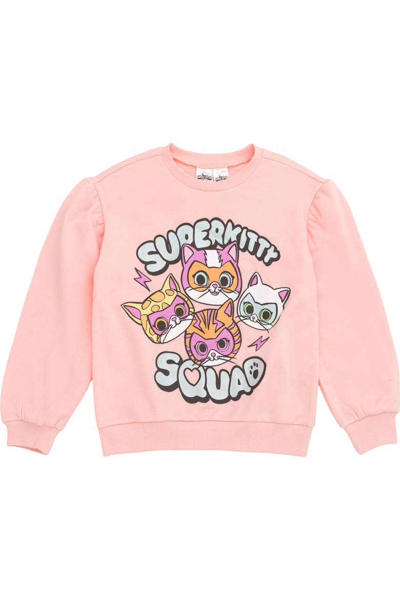 Super Kitties Fleece Sweatshirt and Flare Leggings Set, Alternate, color, Pink Cement Grey