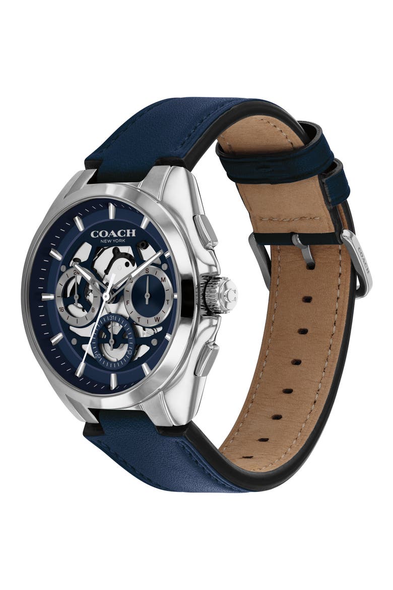 Jackson Multifunction Leather Strap Watch, 41.5mm, Alternate, color, NAVY