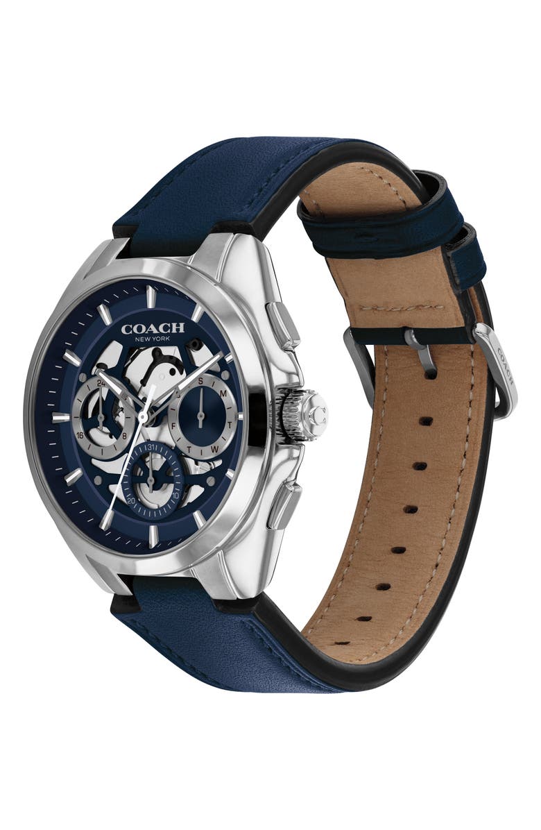 COACH Jackson Multifunction Leather Strap Watch, 41.5mm, Alternate, color, Navy