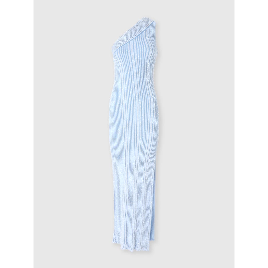 Shop Missoni Long One-shoulder Ribbed Dress With Sequins And Slit In Light Blue