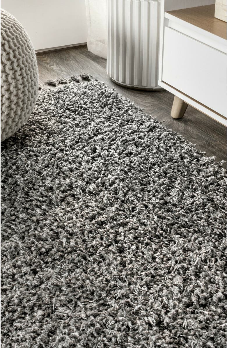 JONATHAN Y Mercer Shag Plush Tassel Area Rug, Alternate, color, Charcoal