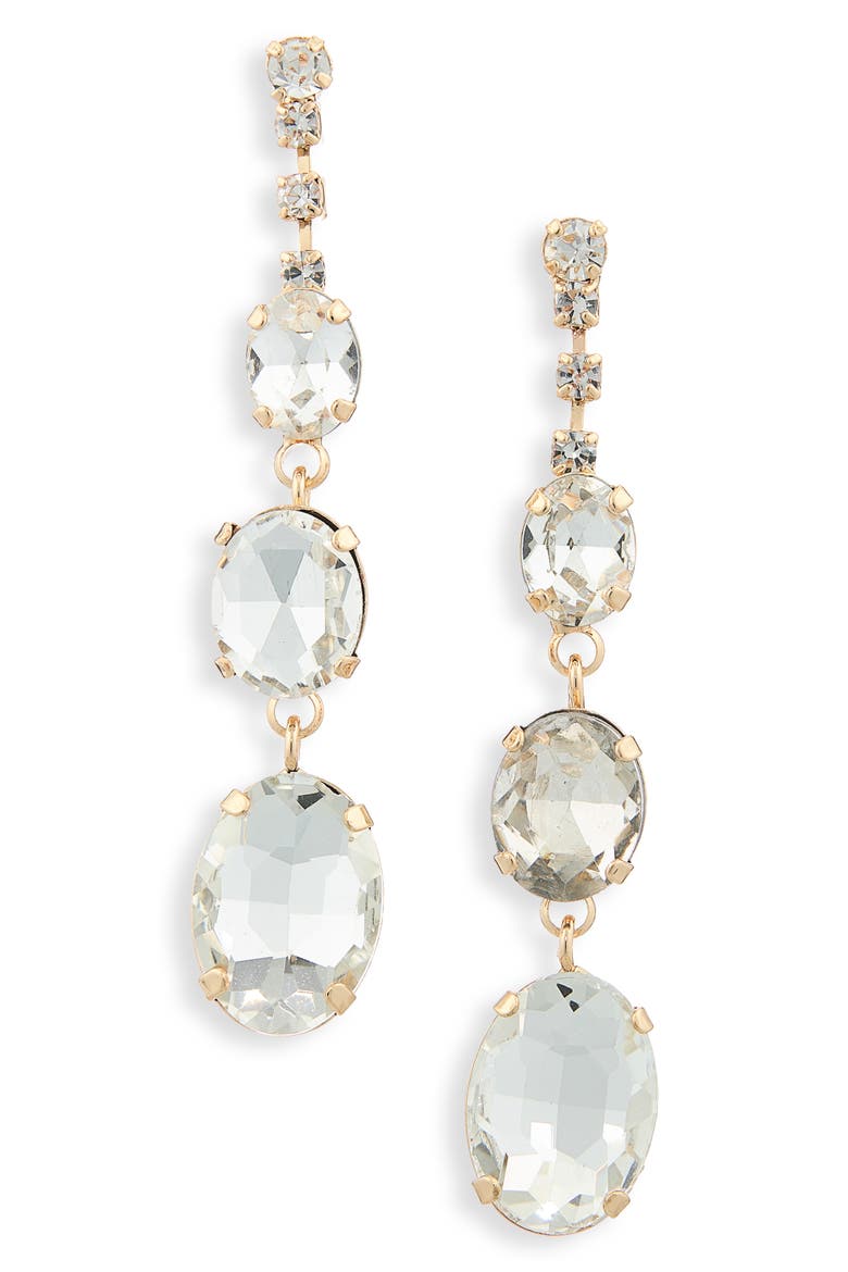 Oval Sparkle Linear Drop Earrings, Main, color, CLEAR - GOLD TONE