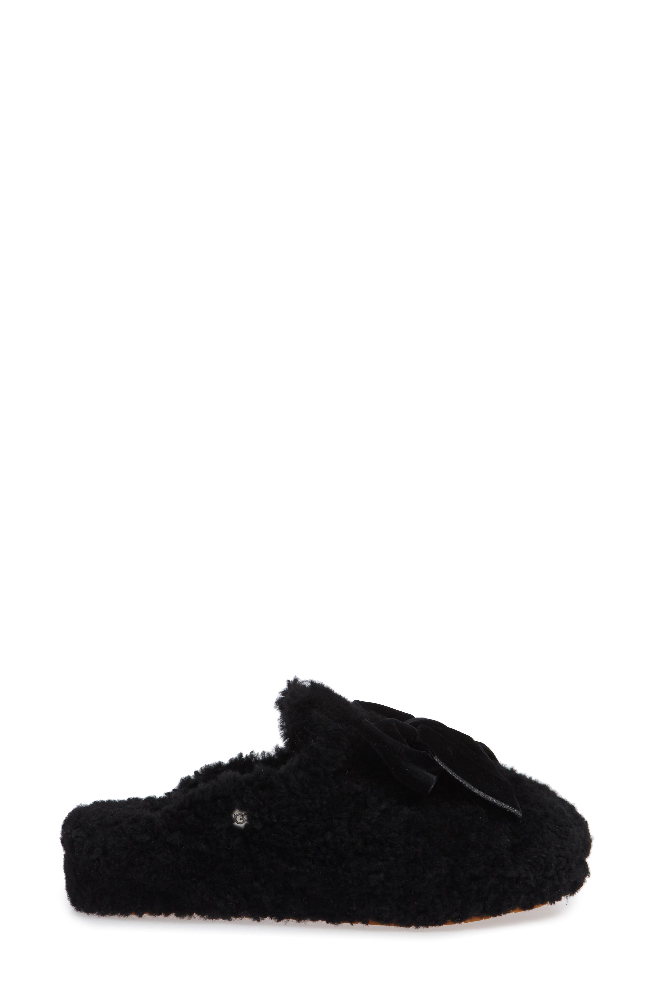 Addison Velvet Bow Genuine Shearling Slipper, Alternate, color, BLACK