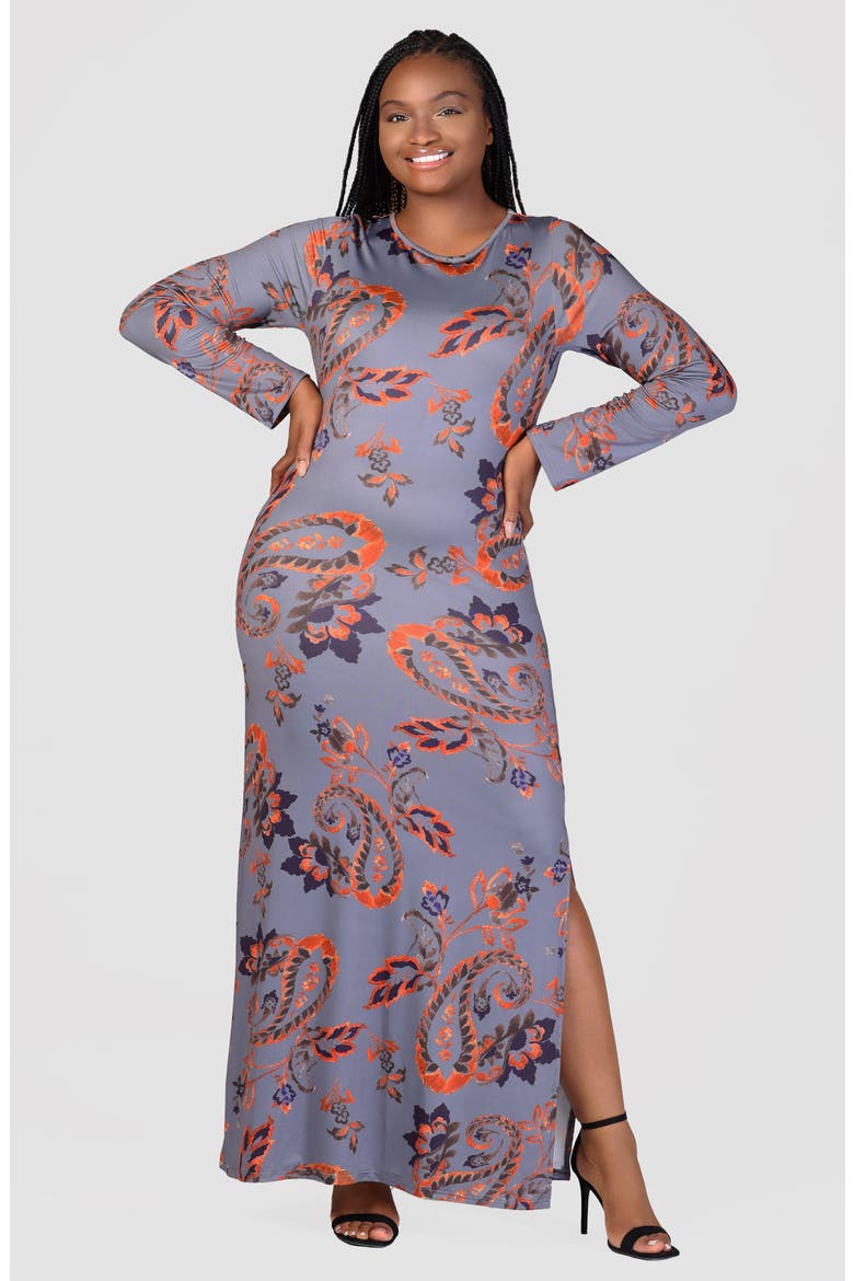 Paisley Print Long Sleeve Maxi Dress, Alternate, color, ORANGE MULTI