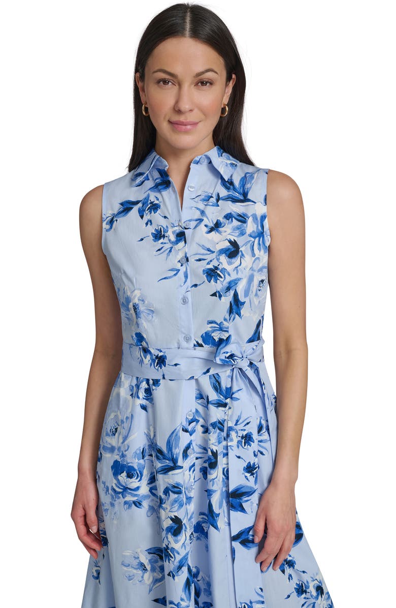 Calvin Klein Sleeveless Cotton Shirtdress, Alternate, color, Chambray Multi