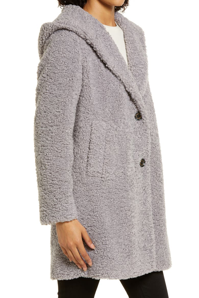 Hooded Faux Shearling Teddy Coat, Alternate, color, LIGHT GREY