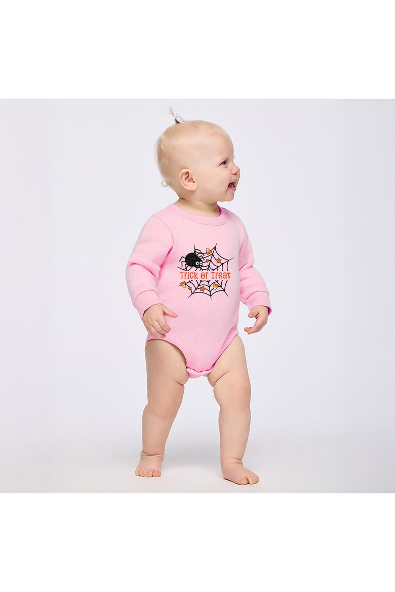 Trick or Treat Spiderweb Glitter Infant Fleece BodySuit, Main, color, Pink