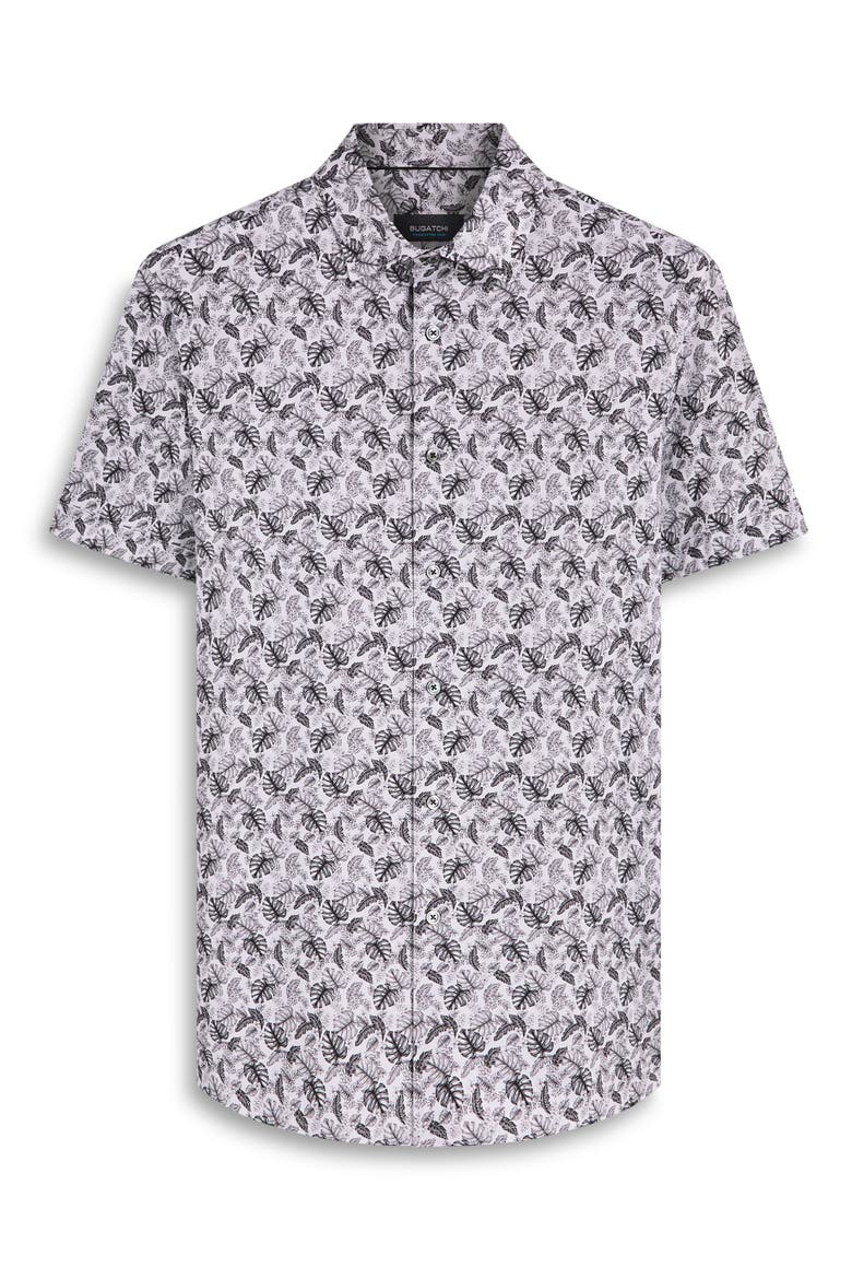 OoohCotton® Leaf Print Short Sleeve Button-Up Shirt, Alternate, color, CEMENT