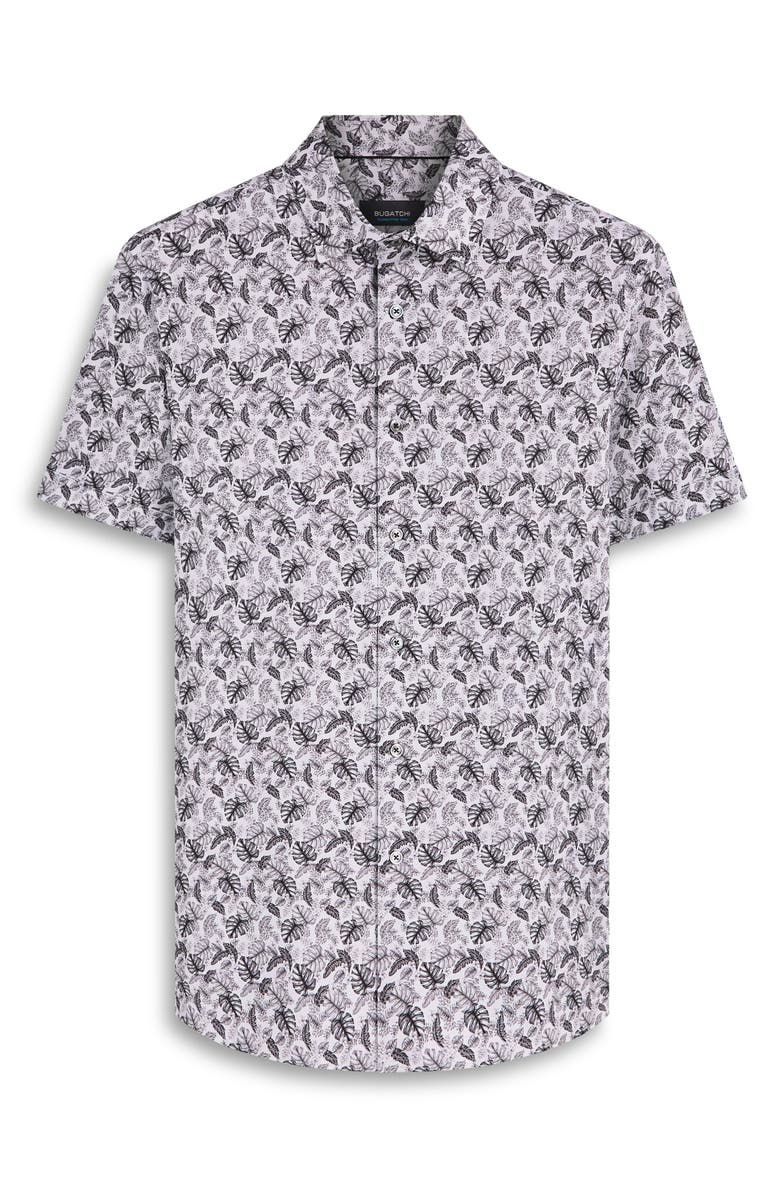 Bugatchi OoohCotton<sup>®</sup> Leaf Print Short Sleeve Button-Up Shirt, Alternate, color, 