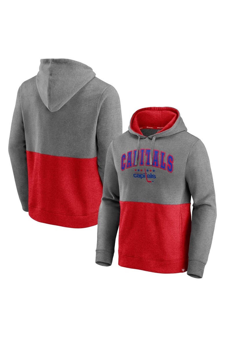 Men's Fanatics Branded Heathered Gray/Red Washington Capitals Block Party Classic Arch Signature Pullover Hoodie, Main, color, Heather Gray