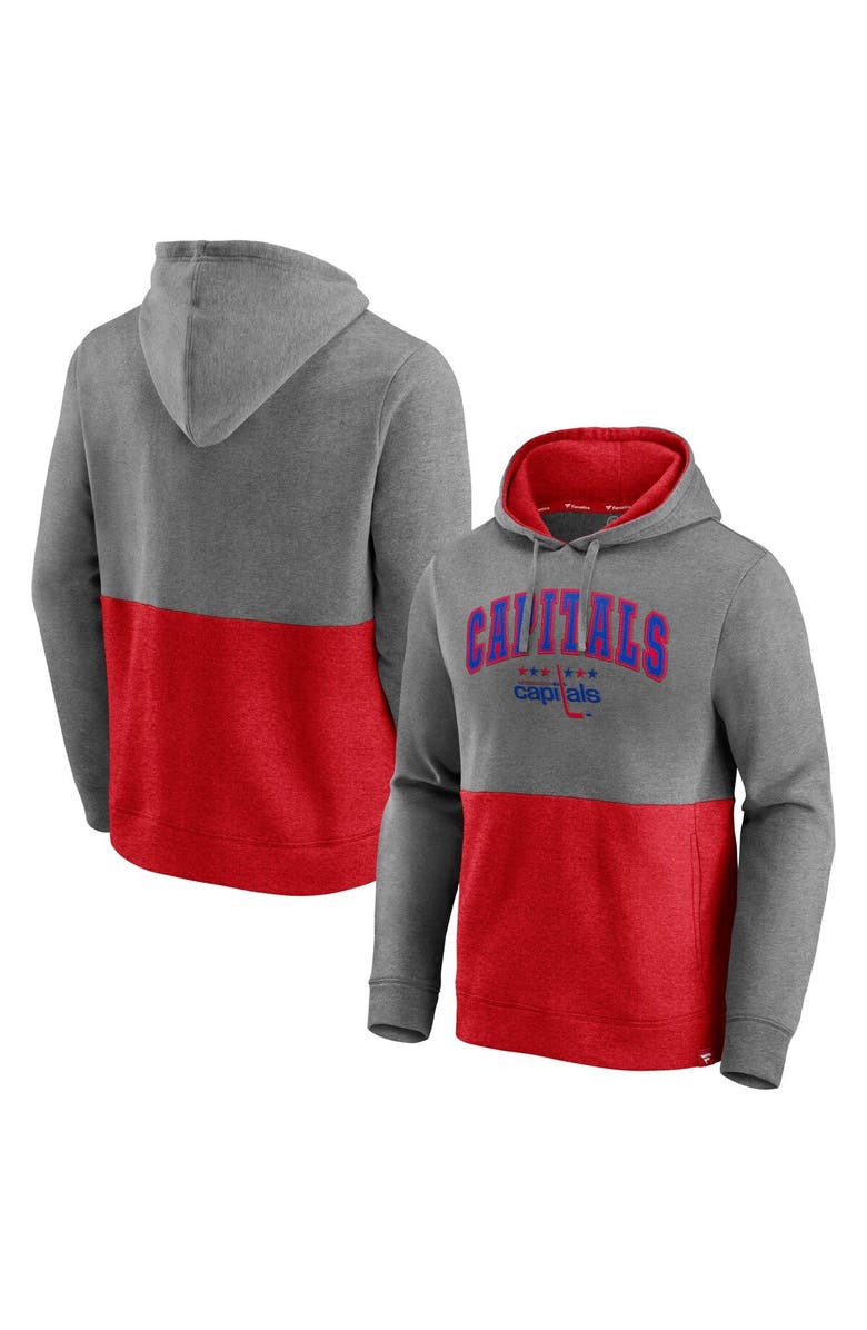 FANATICS Men's Fanatics Branded Heathered Gray/Red Washington Capitals Block Party Classic Arch Signature Pullover Hoodie, Main, color, Heather Gray