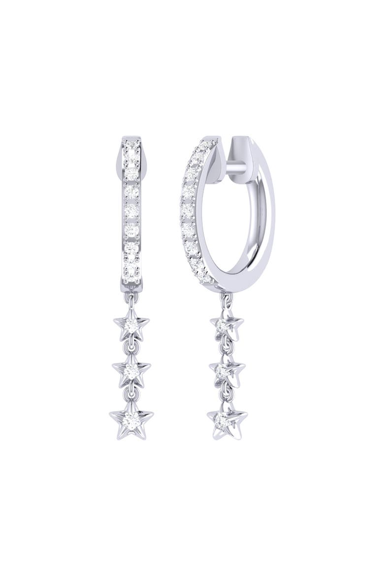 Star Trio Lane Sterling Silver Diamond Hoop Earring, Main, color, Silver