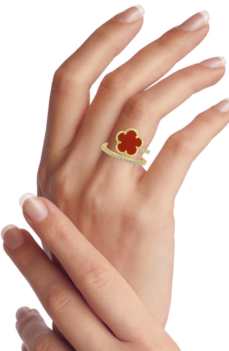 CZ by Kenneth Jay Lane Stone Clover & Cubic Zirconia Wrap Ring, Alternate, color, Red/ Clear Gold