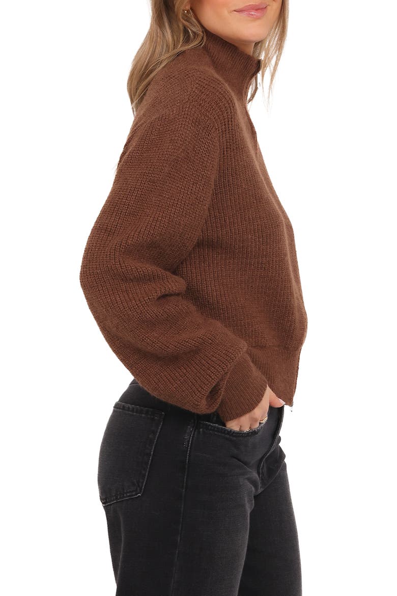 Kourtney Rib Zip Cardigan, Alternate, color, BROWN