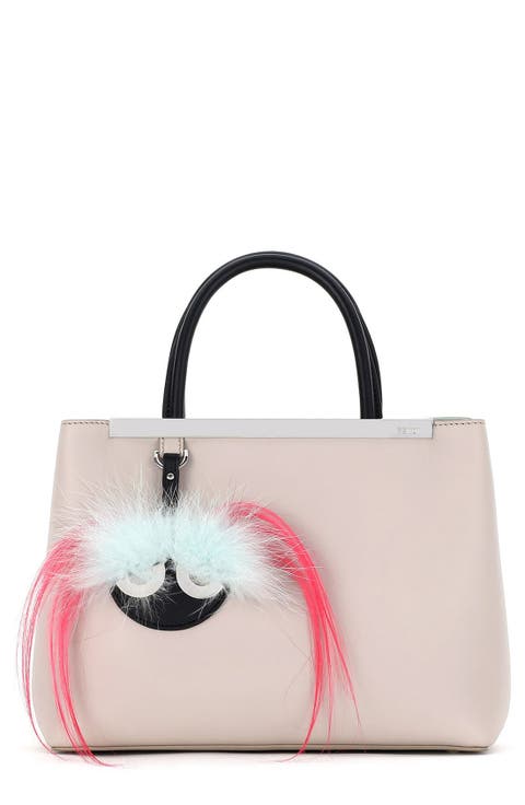 'Petite 2Jours' Bicolor Leather Shopper with Genuine Fox & Kidassia Fur Monster Charm