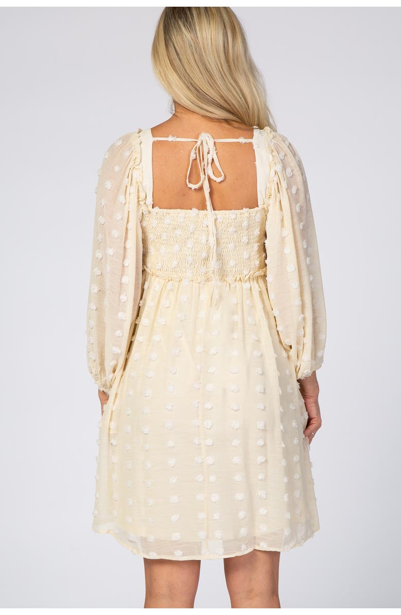 PinkBlush Textured Dot Smocked Square Neck Chiffon Dress, Alternate, color, Beige