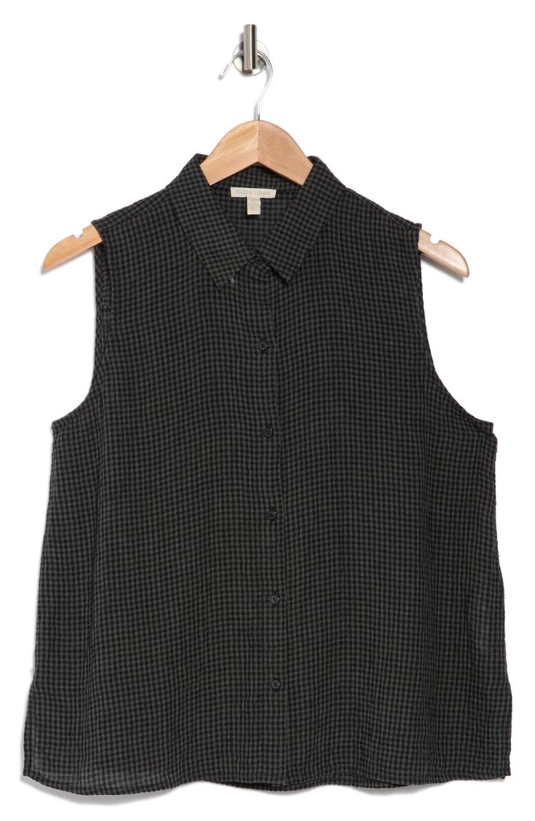 Eileen Fisher Classic Collar Sleeveless Checkered Button-Up Shirt, Alternate, color,