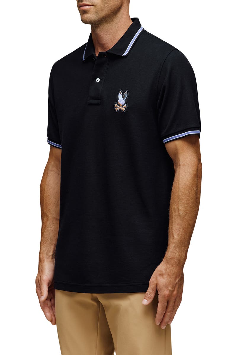 Psycho Bunny Dante Tipped Pima Cotton Piqué Polo, Alternate, color, Black