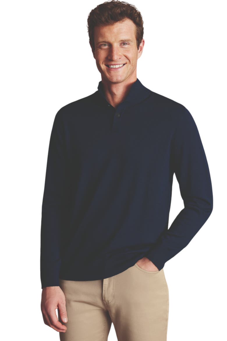 Pure Merino Button Neck Sweater, Main, color, Navy