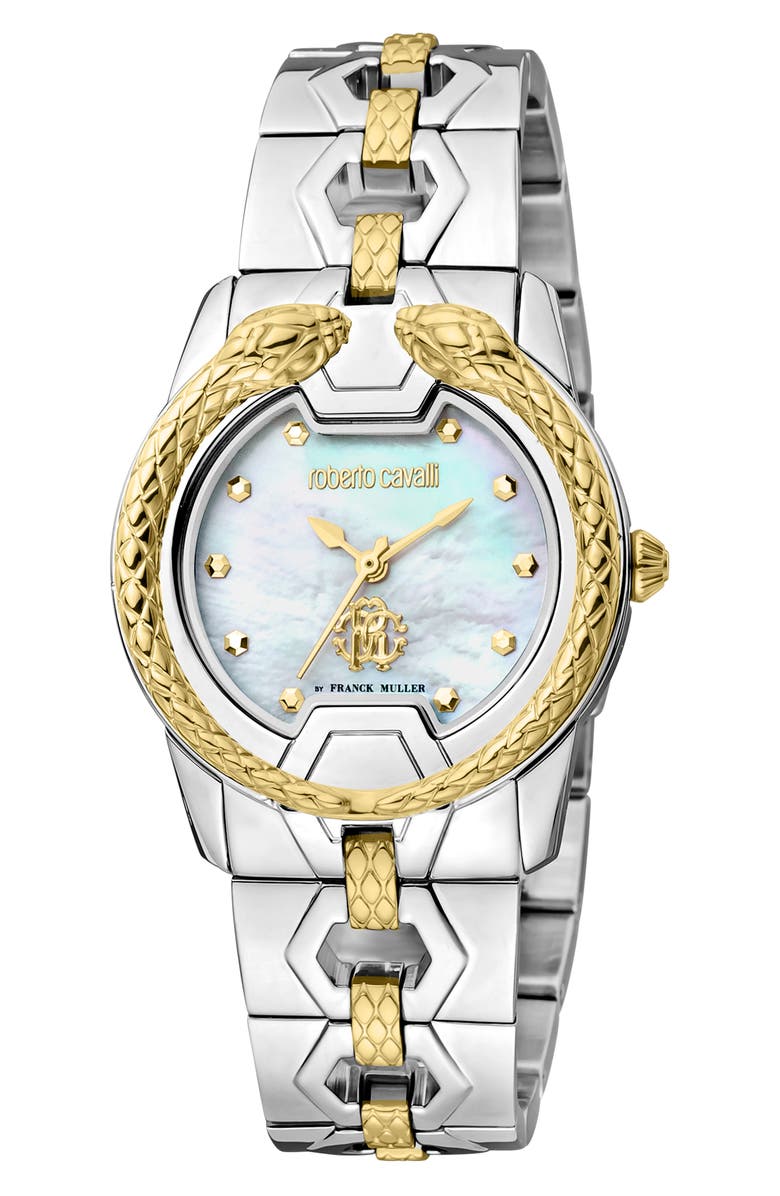 Roberto Cavalli by Franck Muller Mother-of-Pearl Dial Bracelet Watch, 32mm, Main, color, Two Tone Silver / Gold