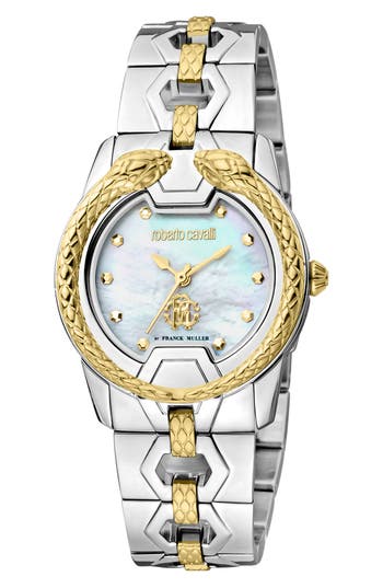 Roberto Cavalli By Franck Muller Mother-of-pearl Dial Bracelet Watch, 32mm In Metallic