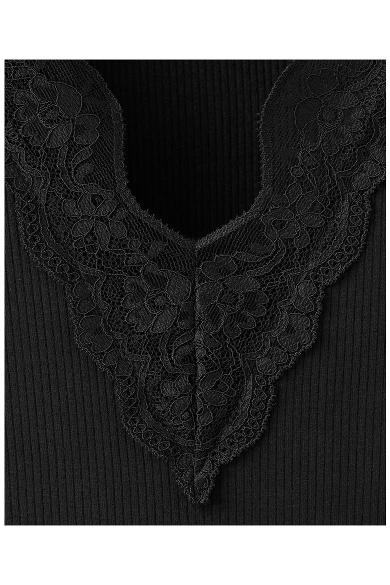 Lace Trim Rib Knit Crop Top, Alternate, color, BLACK
