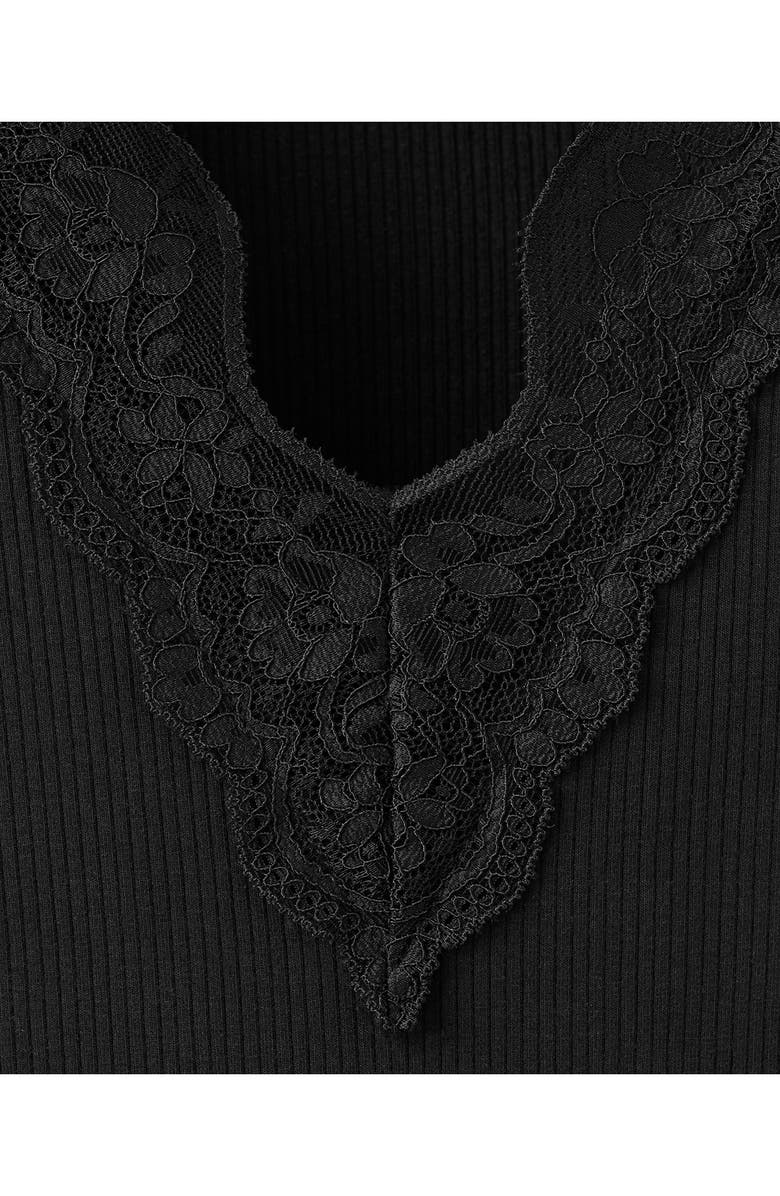 MANGO Lace Trim Rib Knit Crop Top, Alternate, color, 