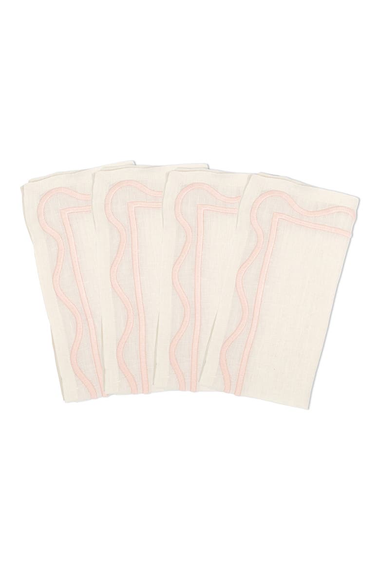 Set of 4 Embroidered Linen Napkins, Main, color, COLORBLOCK - PINK