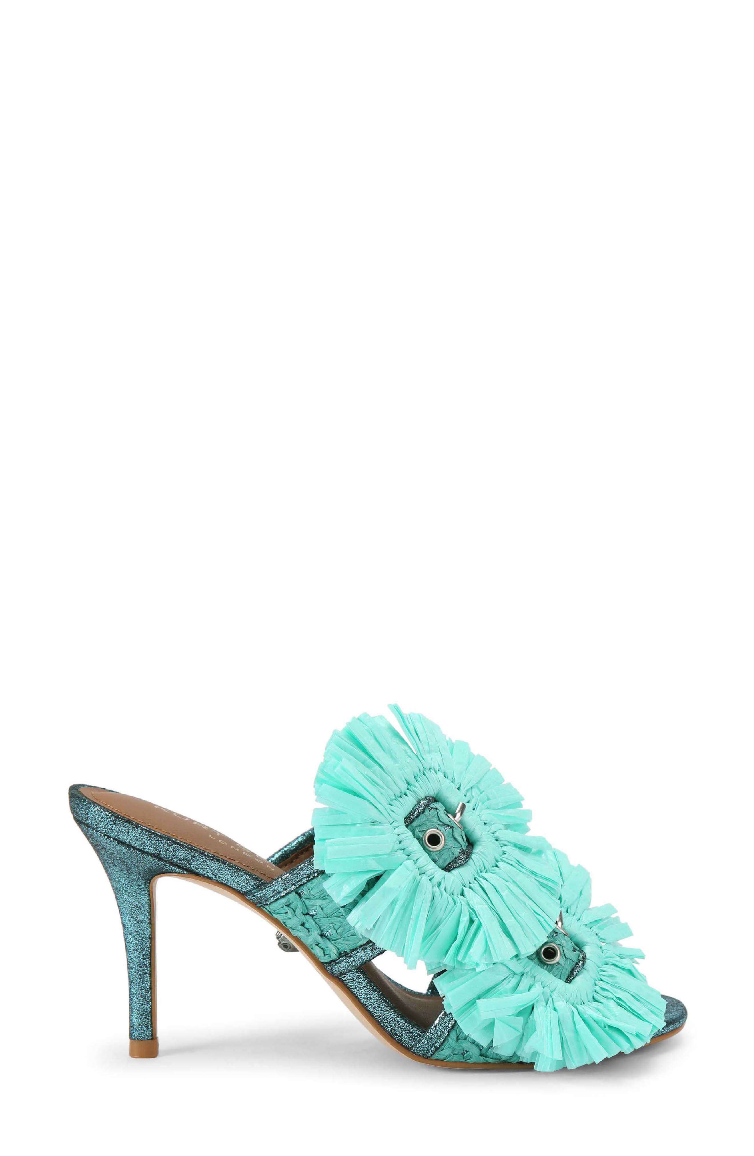 Kurt Geiger London Raffia Flower Buckle Sandal, Main, color, Turquoise/ Aqua