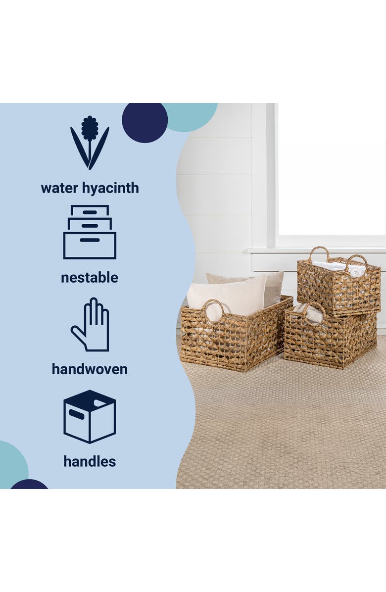 HAPPIMESS Quinn Bohemian Cottage Woven Hyacinth Rectangular Storage Baskets with Handles,, Alternate, color, Natural