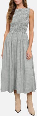 Blu Pepper Gingham Smocked Midi Dress