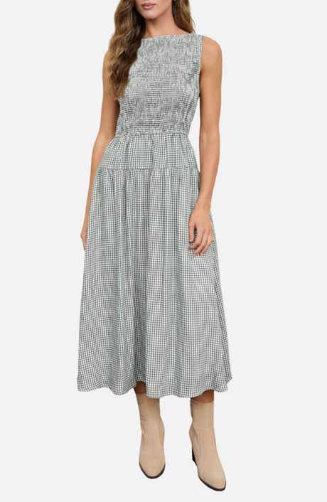 Gingham Smocked Midi Dress