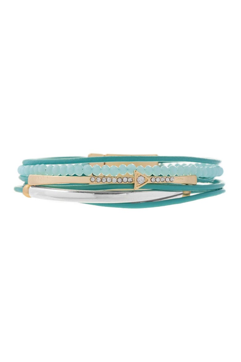 Arrow Beaded Multistrand Leather Bracelet, Main, color, TURQUOISE