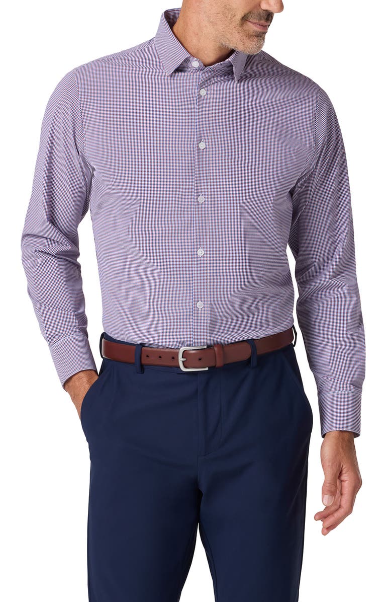 Mizzen+Main Leeward Trim Fit Microcheck Performance Button-Up Shirt, Main, color, Mulberry Sam Plaid