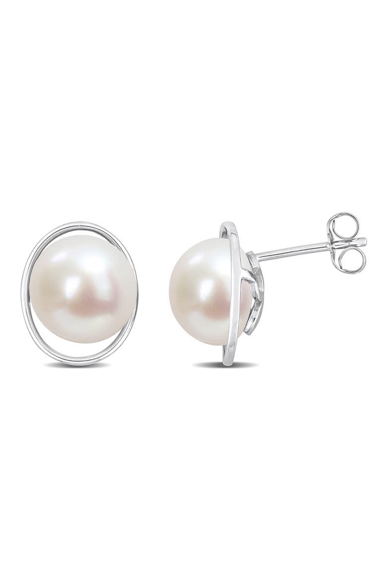 Sterling Silver 9.5-10mm Freshwater Cultured Pearl Stud Earrings, Main, color, WHITE