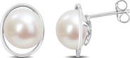 DELMAR Sterling Silver 9.5-10mm Freshwater Cultured Pearl Stud Earrings