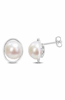 DELMAR Sterling Silver 9.5-10mm Freshwater Cultured Pearl Stud Earrings