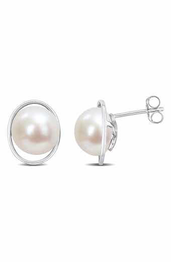 DELMAR Sterling Silver 9.5-10mm Freshwater Cultured Pearl Stud Earrings