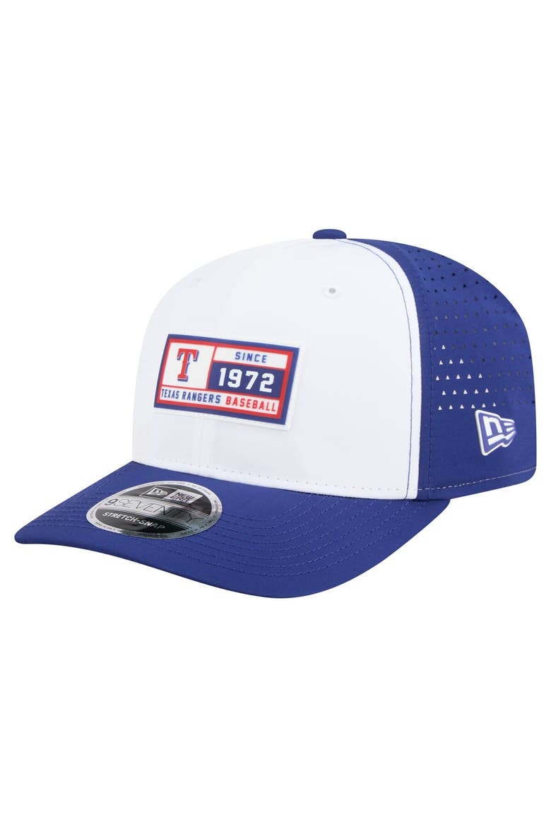 Men's New Era White/Royal Texas Rangers Established Patch 9SEVENTY Adjustable Hat, Main, color, White