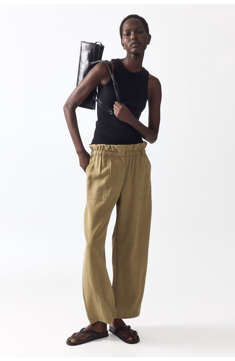 H&M Barrel Paper Bag Trousers, Alternate, color, Light Khaki Green